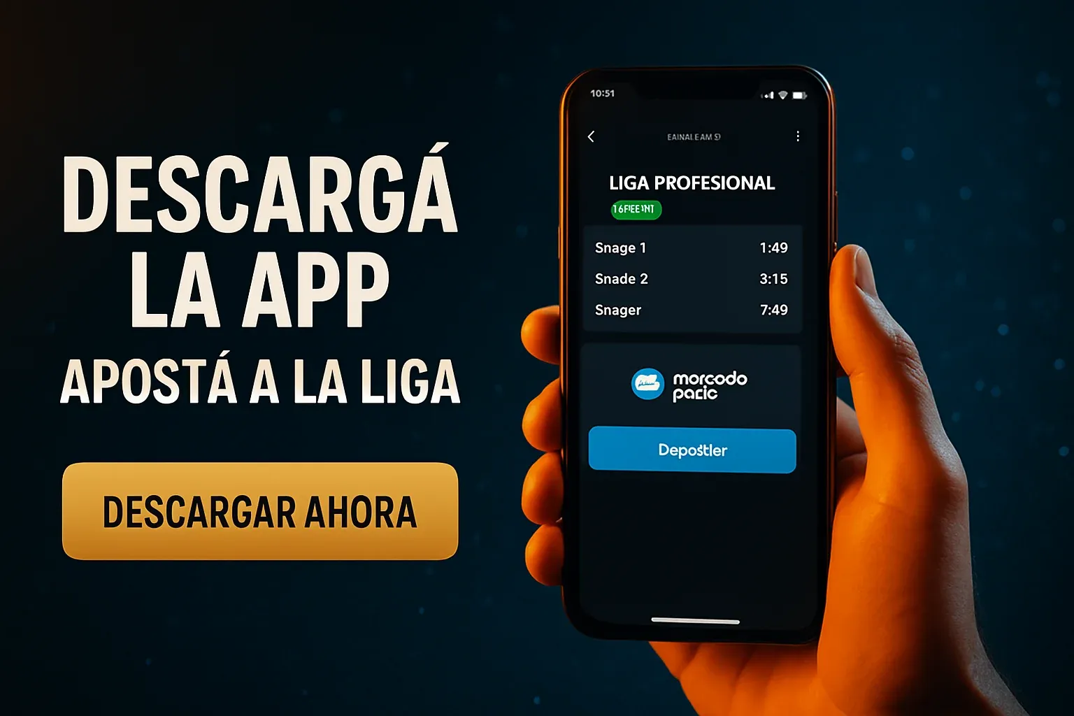 Banner de apuestas, celular Android con app y botón de depósito visible