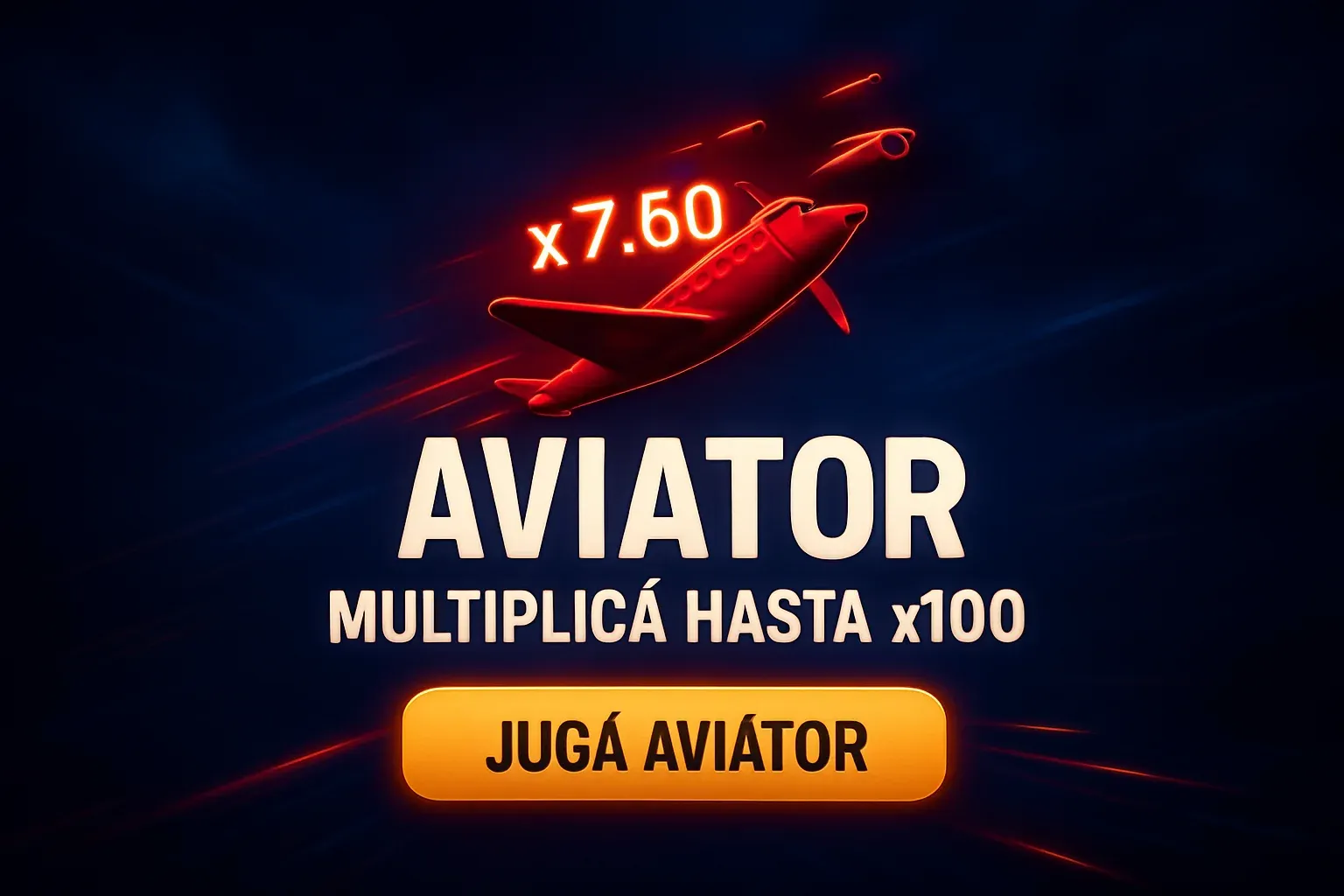 Banner Aviator con avión rojo, cielo oscuro y multiplicador x7.50 brillante