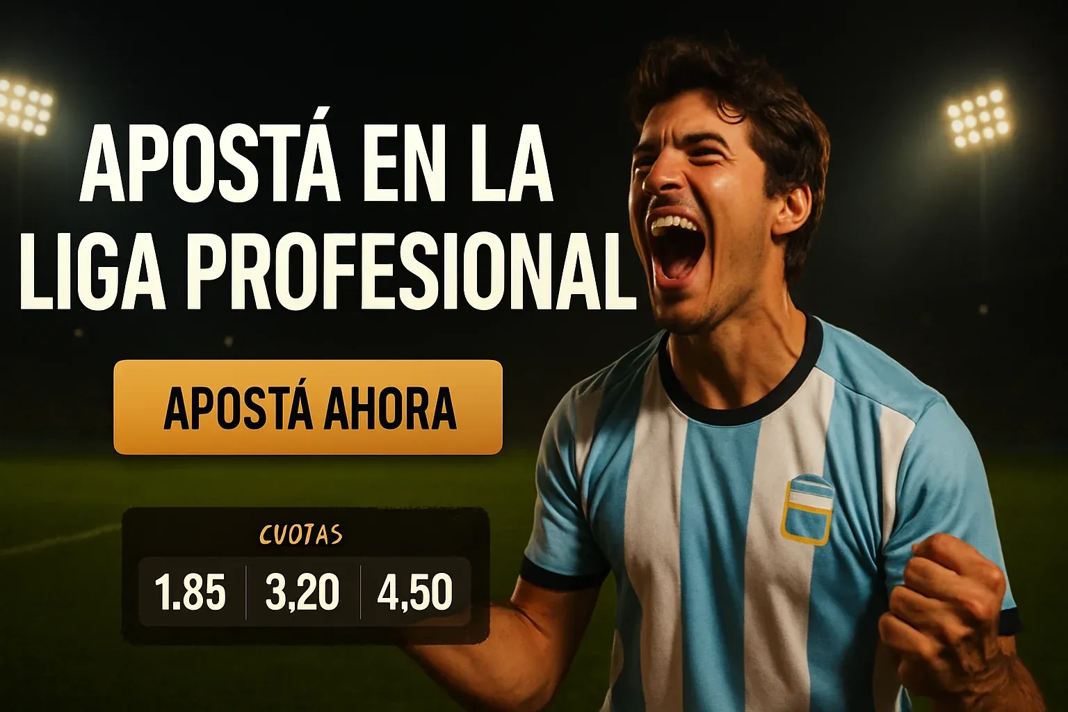 Banner de casino con hincha argentino y botón APOSTÁ AHORA