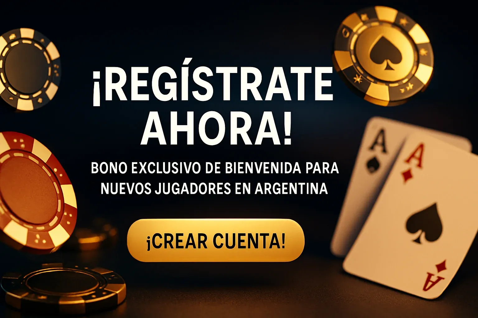 Banner de casino para registro con bonus de bienvenida y botón dorado